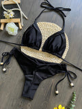 New Sexy Triangle Bathing Suit for Women Brazilian Bikinis Halter Swimwear Push Up Swimsuit Metal Chain Beach Bikini Set