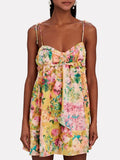 Pbong  Floral Printed Strappy Mini Dresss Yellow Casual Chic Summer Sexy Backless Women Ladies Party Ruffles Dresses Vestidos