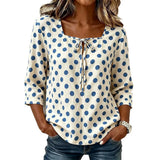 Women's Summer Blouse Square Neck Polka Dot Blouses Blue Polka Dot Chiffon Blouse Casual Tie Front Top Womens For Woman Women