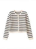 Pbong  Sweet Sle ort Knitted Sweater Cardigan Women's Soft Stripe Color Blo Autumn New Faion Anti-Aging round Ne