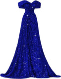 Pbong  Sequin Off Shoulder Prom Dresses Mermaid Ball Gown Sweetheart Evening Gown Long for Women