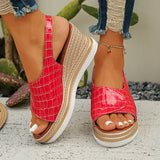 Pbong  Plaid Pattern Wedge Sandals for Women Summer Peep Toe Chunky Platform Sandles Woman Thick Sole Buckle Strap Roman Sandalias