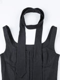 Casual Solid Crop Tops With Scarf Slim Square Collar Sleeveless Tank Tops Women 2025 Summer Fashion Streetwear Ladies