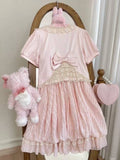 Retro Japanese Lolita Outfits Women Sweet Kawaii Tops Ruffle Mini Dress Suits Y2k Preppy Casual 2 Piece Sets