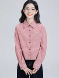 Sweet Red Plaid Shirt Women Preppy Style Vintage Long Sleeve Blouse Korean Fall Loose Female Retro Cute All Match Tops New