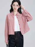 Sweet Red Plaid Shirt Women Preppy Style Vintage Long Sleeve Blouse Korean Fall Loose Female Retro Cute All Match Tops New