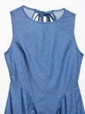 Casual Fashionable Backless Denim Dress Women's Spring New Style Hollow out Design Comfortable Leisure Polyester Long A- Line...