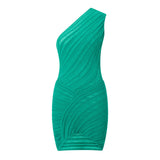Pbong  Women Knitted Mini Dress Sleeveless One Shoulder Cut Out Bodycon Pencil Dress Fashion Sexy Elegant Y2K Chic Dresses