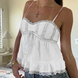 Sweet Girl Lace Trim Babydoll Camis Y2k Fairycore Peplum Crop Tops 00s Aesthetic Backless Tank Tops Women Milkmaid Vest Holiday