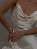 Elegant White Satin Backless Maxi Dress For Women Sexy Bodycon Sleeveless Tassels Pleated Long Dresses Vocation Beach Party Robe