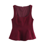 2025 Summer New Women Square Neck Crop T-shirt Casual Chic Sleeveless Slim White Black Crop Tank Tops Female Clothes