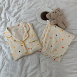 Cotton Comfort Sleepwear Casual Women Pajamas Spring Summer Cherry Print Cute Lapel Button Shirts And Pant Two Piece Sets 2024