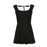 Black Backless Tie Up A-Line Dress