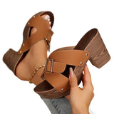 Pbong  Sandal of Women British Style Rome Shoe Comfy Soft High Heels Sandalias Metal Buckle Casual Slipper Wedge Platform Sandal