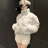 New Women Autumn Winter Puffer Jacket 2025 New Short Parkas Coat Korean Fashion Stand Collar Bread Jacket Solid Outerwear