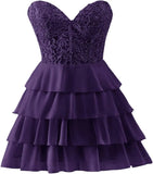 Pbong  Lace Tiered Chiffon Homecoming Dresses Strapless Corset Short Prom Dresses for Teens