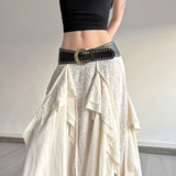 Vintage Asymmetrical Long Skirt Women Y2k Harajuku Elegant Lace Ruffle Skirt Gothic Korean Style Street Layered Skirts