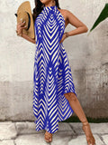 Pbong  Women's Halter Neck Chevron Print Maxi Dress - Loose Fit Summer Casual