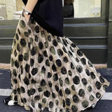 Pbong  Polka Dot Skirt Women Clothing Vintage Pleated Jupe High Waist Big Swing Saia Loose Autumn Long Skirts
