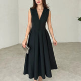 Fashionable V-neck Sleeveless Slim-fit Dress Elegant Style Cross-border Women's Clothing Autumn Collection Long A- line S..