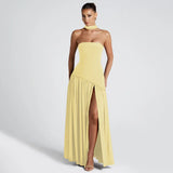 Slit Backless Ribbon Dress Women's Elegant Strapless Bodycon Maxi Dress Female Sexy Solid Vacation Party Dress Summer New