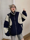 Vintage Bomber Jackets Women Korean Streetwear Color Block Patchwork Oversized Varsity Jacket College Spring Hippie Zip