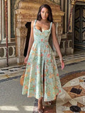Print Slim Bodycon A-line Dress Women Spaghetti Strap 2023 Summer Dress Midi Long Split Nightclub Sexy Party Dresses