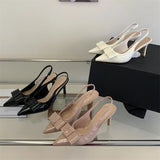 Pbong  Fashion Butterfly-kont Patent Leather Women Pumps Shoes Elegant Pointed Toe Thin High Heels Striptease Sandals