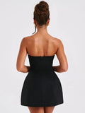 Summer Fashion White Mini Dress Female High Waist Patchwork Bandeau Backless Slim Party Dress Gown Women Elegant Dress New