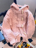 Preppy Style Sweet Pink Cardigan Sweaters Women Loose Long Sleeve Hooded Knitted Jacket Fall Winter Vintage Korean Cute Tops New