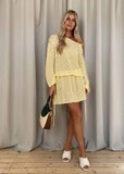 Butter Yellow Sexy One Shoulder Long Sleeve Drawstring Waist Knit Dresses For Women 2025 Autumn Beach Vacation Mini Dresses C105