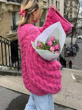 Knitted Oversize Women's Twist Sweater Pullover Solid O-neck Long Flare Sleeves Pullovers Autumn Lady Warm Knitwear New