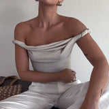 Off Shoulder Slim Fit Twist Top For Women Sexy Solid Fashion Sleeveless Patchwork Pullover Short T shirt Female Summer
