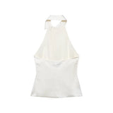 New French Elegant Halter Soft Satin Shirts Y2k Sexy Backless Simple Summer Women Camisole Harajuku Single Breasted Clothes