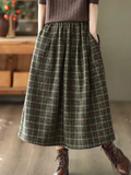 Faux Woolen Plaid Long Skirts Women Loose Vintage Fall Winter A Line Skirt Casual High Waist Japan Harajuku Warm Long Skirt
