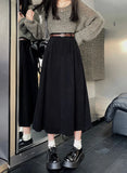 Pbong  High Waist Midi Skirt Autumn Winter Hot Sale Of The Season New Style Versatile Long Skirt A- Line Pure Color Polyester Commute..
