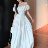 Pbong  Elegant Sweet Gentle Square Collar Long Skirt Design Slimming Dress French Style Summer New High Quality One Piece Dress