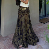 Vintage Paisley Maxi Skirts for Women Chiffon Printed A-line Boho Beach Wear Long Skirt Vacation Style Summer Ladies Faldas