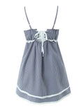 Pbong  Sexy Plaid Spliced Embroidery Lace Bra Corset style Mini Dress Women Bow Lacing up Backless Party Skater Sling Robe Holiday