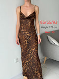 Summer Leopard Sexy See Through Dress Maxi Backless Sheer Beach Dress Lace Up Elegant Floor Length Holiday Dress