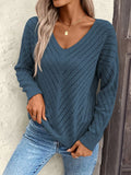 V-neck knitted off shoulder spring and autumn women's sweater can be worn externally