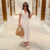 Fashion Casual Women Dress With Belt Single Breasted Simple Elegant Summer Long Dress New Casual Chic Female Clothing