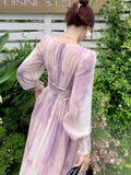 Women Elegant and Chic Midi Party Dress Long Sleeve Vintage A-Line Casual Birthday Vestidos Female Fashion Clothes