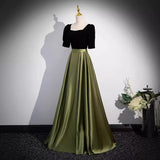 Pbong  Evening Dress Female Black New Banquet Fashion Temperament Square Collar Formal Dress Women Elegant Evening Dresses