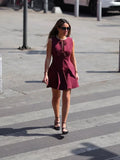 sexy hollow out sleeveless slim solid mini dress elegant lace up bow pleated A-line short vestdios chic women high street skirt
