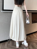 Pbong  Y2K Women Cargo Long Skirts Vintage Loose High Waist Streetwear Skirt Retro Casual American Shirring Solid A Line Skirt New