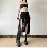 Vintage Sexy Slit Skirt Women Y2k Elegant Irregular Sweet Ruffle Skirts Korean Style Tulle Streetwear Layered Skirts