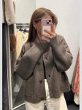 Women Fashion O Neck Basic Knitted Cardigan Elegant Single-breasted Long Sleeve Wieh Pockrt Sweater Casual Female New Knitwear