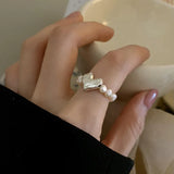 New Imitation Pearl Stretch Finger Rings for Women Girl Korean Fashion Sweet Heart Geometric Ring Jewelry Gift Party