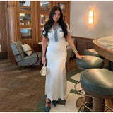 Denim Patchwork Kinitting Fashion Long Dress Tight Single Breasted Chic White Women Dress Versatile Street Summer Spring Vestido